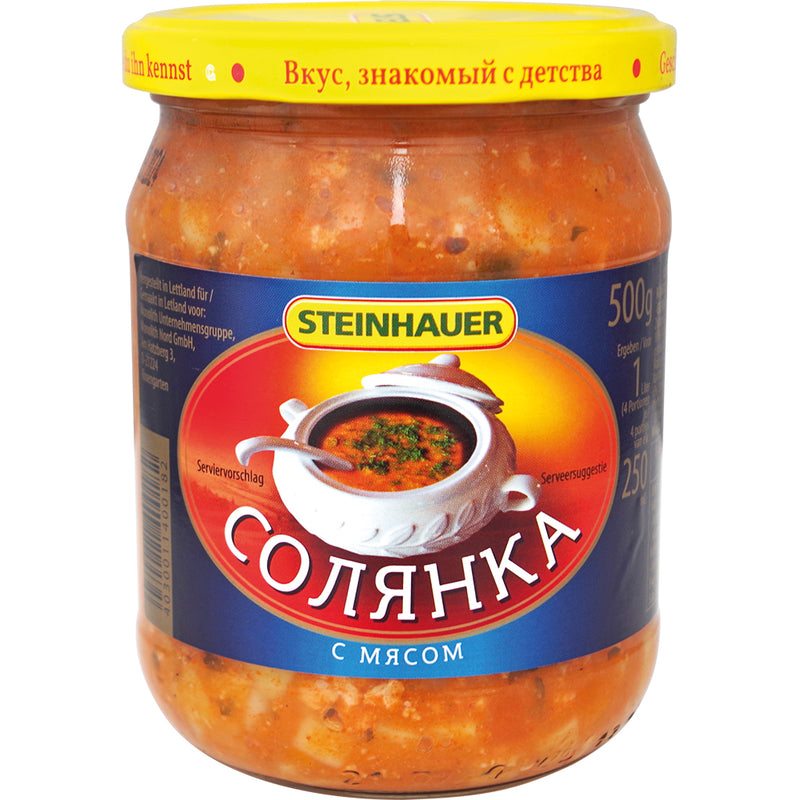 Soup Solyanka, with potatoes, pickled cucumbers and meat, 500g