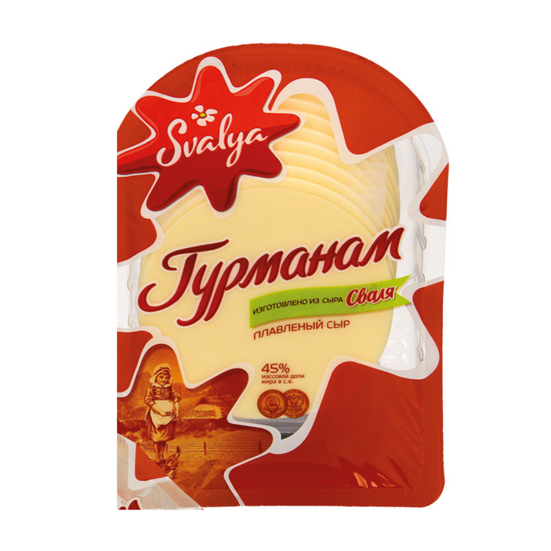 Processed cheese "Gurman" 45%, in dry matter, sliced 180g
